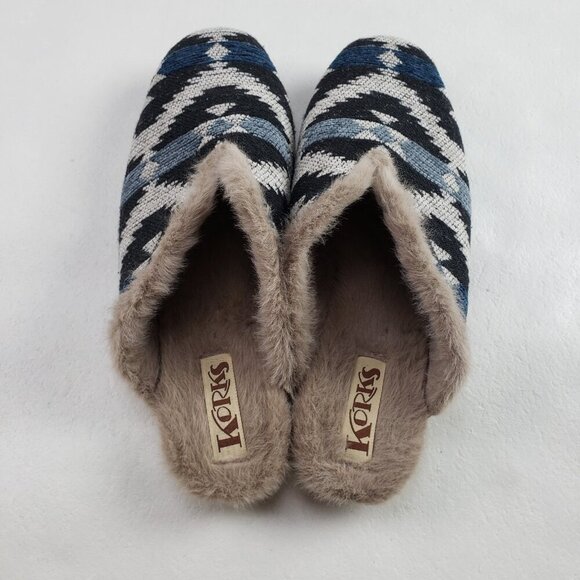 Korks Nile Slip On Shoe Women 7 Black Faux Fur Lined Aztec Mule Flat Slipper NEW - Picture 7 of 10